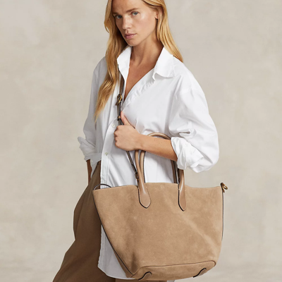 Ralph Lauren Reversible Suede Medium Bellport Tote In Clay