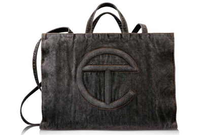 Pre-owned Telfar Large Denim Shopping Bag Black