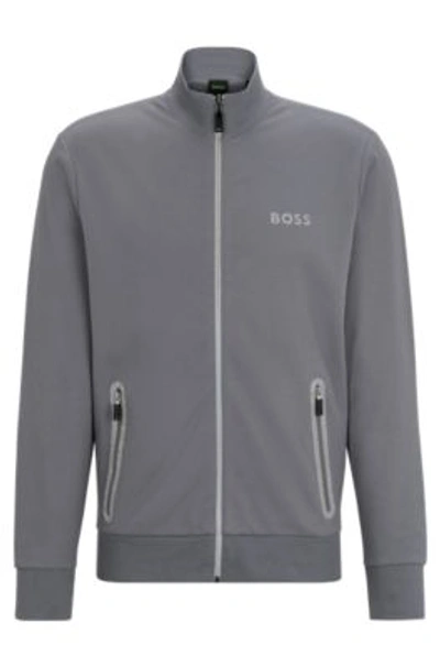 Hugo Boss Zip-up Sweatshirt With Pixellated Logo In Grey