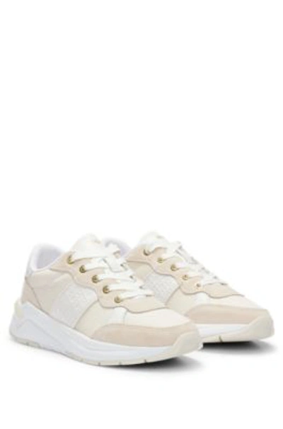 Hugo Boss Mixed-material Trainers With Leather Trims In White