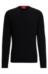 Hugo Boss Relaxed-fit Pure-cotton Sweater With 3d Knitted Pattern In Black
