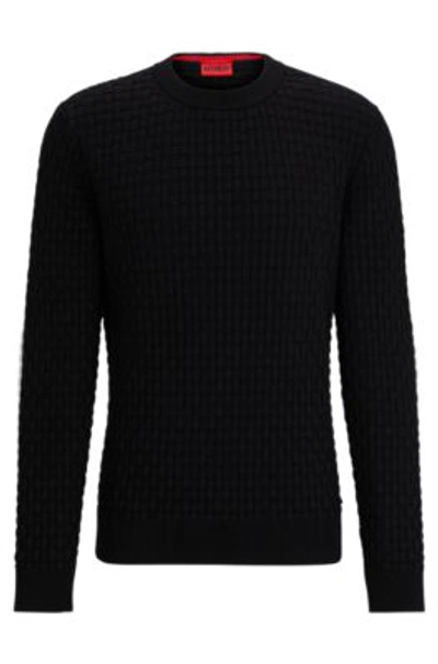 Hugo Relaxed-fit Pure-cotton Sweater With 3d Knitted Pattern In Black