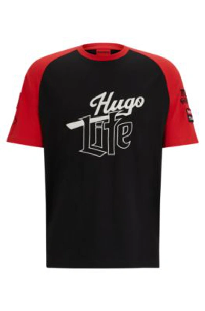 Hugo Cotton-jersey T-shirt With Logo Artwork In Black