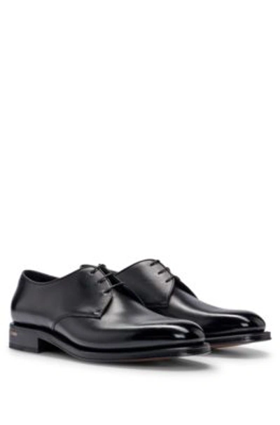 Hugo Boss Italian-made Derby Shoes In Burnished Leather In Black