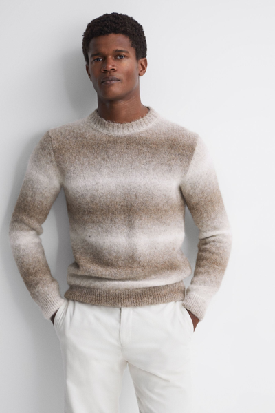 Oscar Jacobson Wool Crew Neck Jumper In Almond Beige