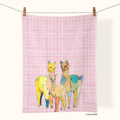 Werkshoppe Llama Family | Cotton Tea Towel In Pink
