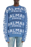 Balmain Logo Jacquard Crewneck Sweater In Blue White