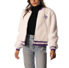 THE WILD COLLECTIVE THE WILD COLLECTIVE WHITE MINNESOTA VIKINGS FUR FULL-ZIP BOMBER JACKET