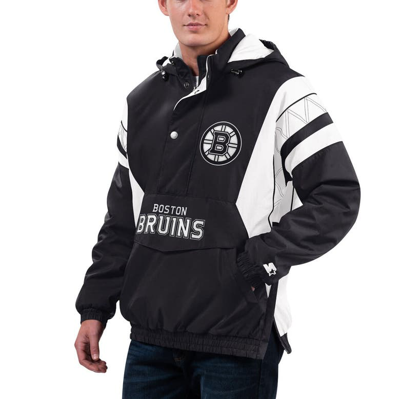 Starter Men's  X Nhl Black Ice Black, White Boston Bruins Home Team Half-zip Pullover Hoodie Jacket In Black,white