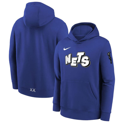 Nike Kids' Big Boys  Blue Brooklyn Nets 2023/24 City Edition Courtside Pullover Hoodie