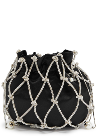 Rosantica Selene Capri Embellished Satin Pouch In Black And Silver