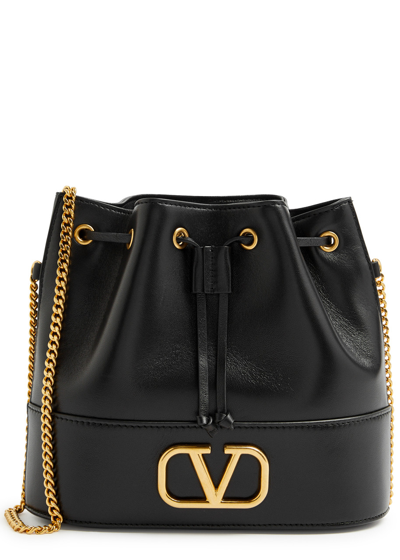 Valentino Garavani Vlogo Leather Bucket Bag In Black