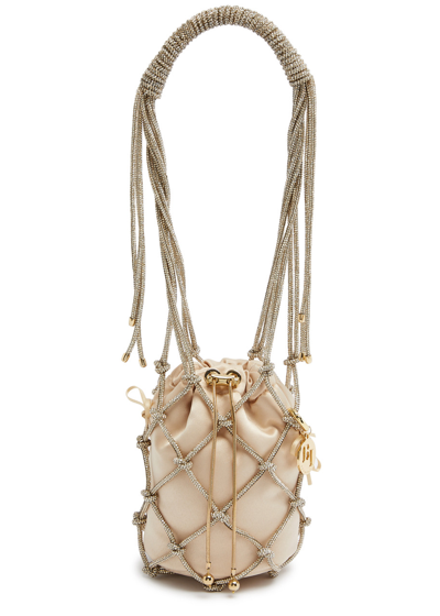 Rosantica Capri Small Crystal-embellished Satin Shoulder Bag In Peach