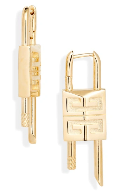 Givenchy Womens Golden Yellow Lock Logo-engraved Gold-toned Brass Earrings
