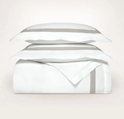 Boll & Branch Organic Signature Duvet Set In White/pewter Banded