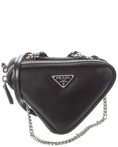 Prada Logo Leather Mini Pouch In Black