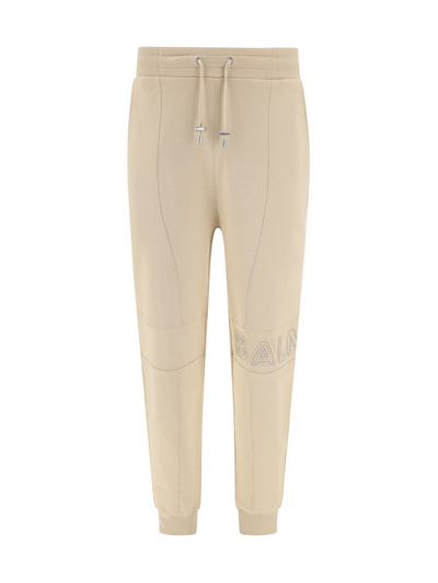 Balmain Logo Embroidered Drawstring Track Pants In Beige