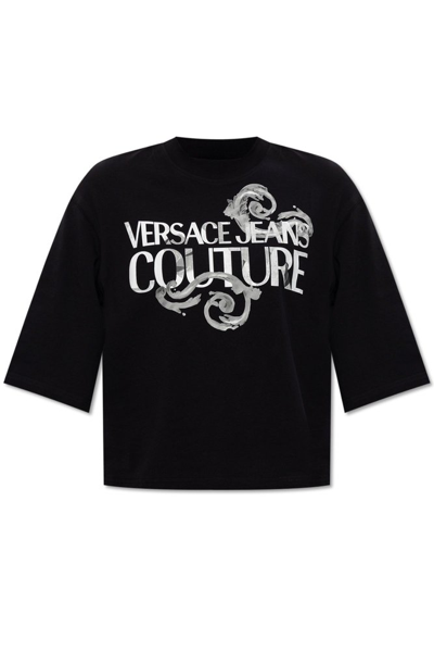Versace Jeans Couture Logo Printed Crewneck T In Black