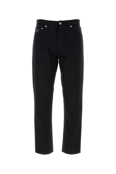 Prada Logo Patch Straight Leg Jeans In Black