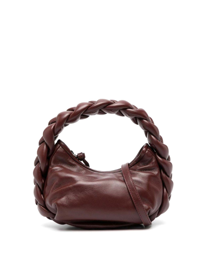 Hereu Espiga Shiny Braided Leather Top-handle Bag In Dark Red