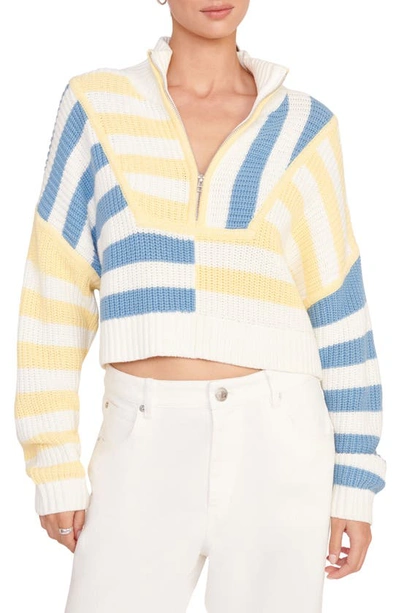 Staud Hampton Multicolor Cropped Sweater In Patterned White