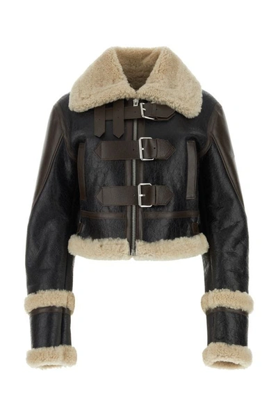 Blumarine Black Shearling Jacket With Decorative Straps