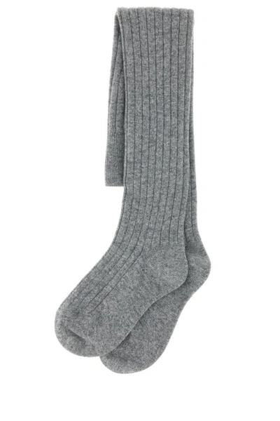 Prada Woman Grey Stretch Wool Blend Socks In Gray