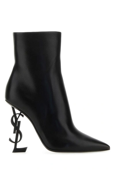 Saint Laurent Woman Black Leather Opyum 110 Ankle Boots