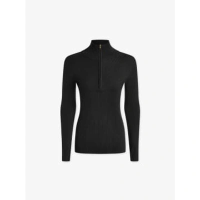 Varley Demi Half-zip Rib-knit Pullover In Black