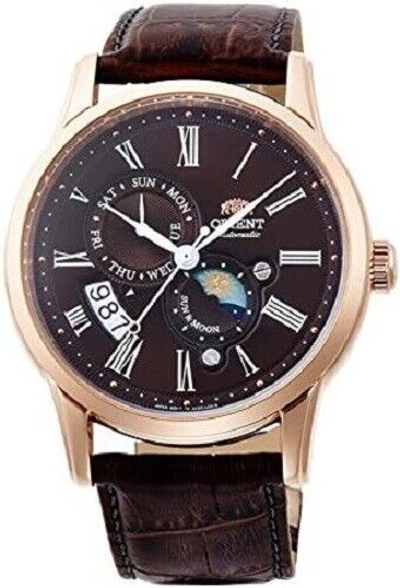Pre-owned Orient Rn-ak0002y Classic Sun & Moon Mechanical Automatic Watch Brown 42.5mm