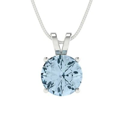 Pre-owned Pucci 1.50ct Round Cut Sky Blue Topaz Pendant Necklace 18" Chain Box 14k White Gold