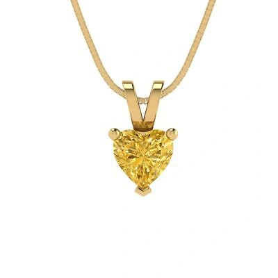 Pre-owned Pucci 0.5ct Heart Cut Yellow Cz Pendant Necklace 18" Chain Box Real 14k Yellow Gold
