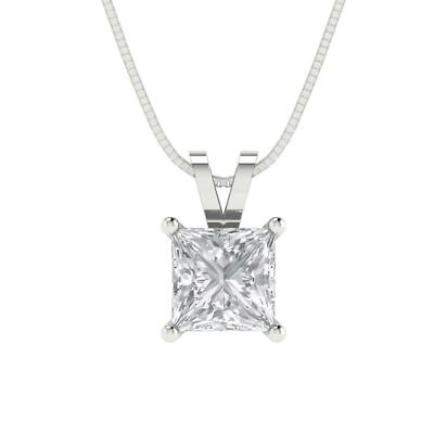 Pre-owned Pucci 1.50 Ct Princess Cut Pendant Necklace 16" Chain 14k White Gold Simulated Diamond