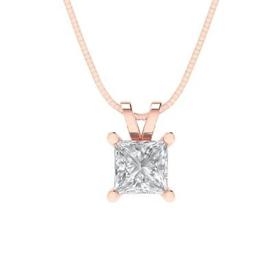 Pre-owned Pucci 3.0 Ct Princess Cut Pendant Necklace 16" Chain 14k Pink Gold Simulated Diamond