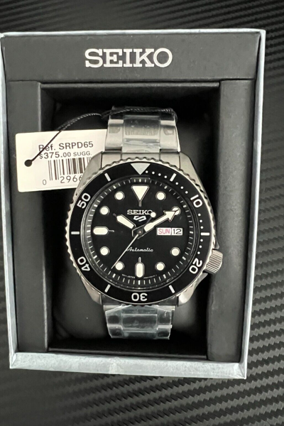 Pre-owned Seiko 5 Sports Black Ion Finish Japan Srpd65-new