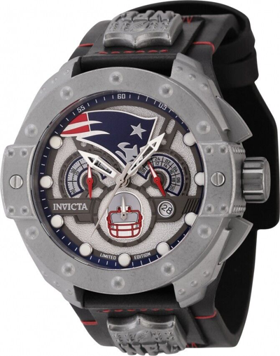 Pre-owned Invicta Men's Nfl England Patriots 52mm Chronograph Dial Leather Band Watch