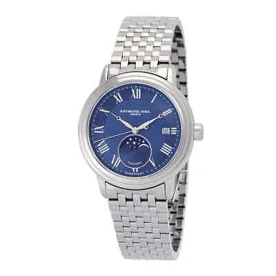 Pre-owned Raymond Weil Maestro Automatic Moon Phase Blue Dial Men's Watch 2879-st-00508