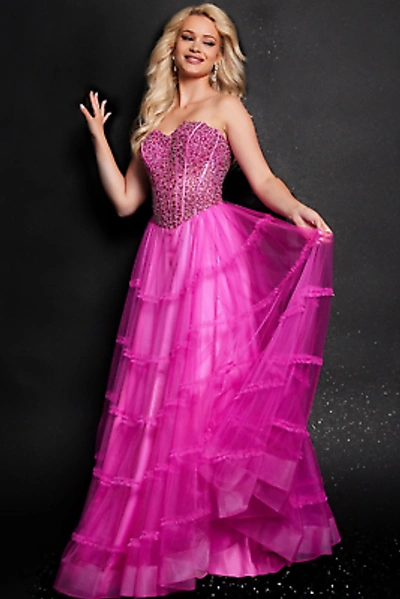 Pre-owned Jovani 26011 Evening Dress Lowest Price Guarantee Authentic In Hot Pink