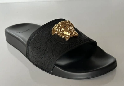 Pre-owned Versace $450  Gold Medusa Head Slides Sandals Black 11 Us (41 Eu) Dsr262cn It