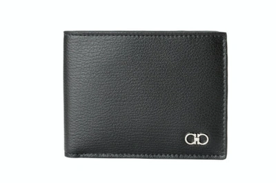 Pre-owned Ferragamo Salvatore  Men's Black Pebbled Textured Leather Bifold Wallet