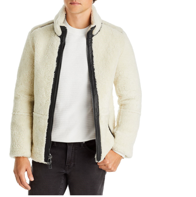Pre-owned Michael Kors Mens Shearling Jacket Real Sherpa 100% Real Lamb Leather B4hp $2000 In White