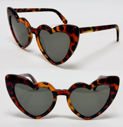 Pre-owned Saint Laurent Authentic Loulou 181 Sl181 Marble Havana Brown Heart Sunglass 006 In Gray