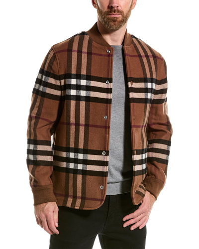Pre-owned Burberry Check Wool-blend Jacket Men's In Brown