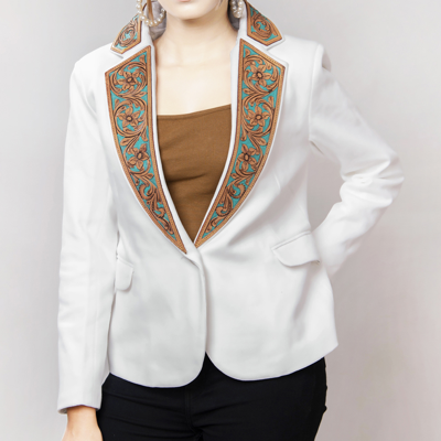 Pre-owned Darling Ad Adbz016 Genuine Leather Hand Tooled Hand Carved Women Blazer Dress Jacket In Not Available