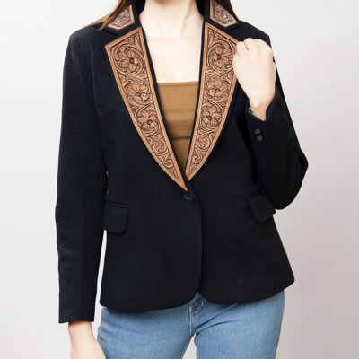 Pre-owned Darling Ad Adbz011 Genuine Leather Hand Tooled Hand Carved Women Blazer Dress Jacket In Not Available