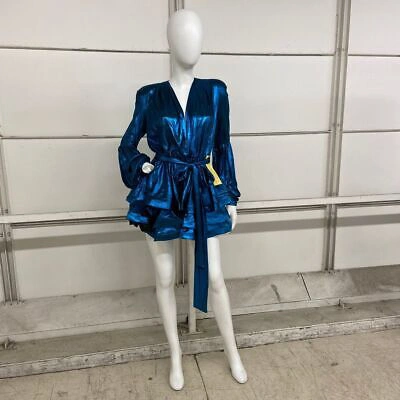 Pre-owned Bronx And Banco Bedouin Metallic Mini Dress Women's Size 4 Teal In Blue