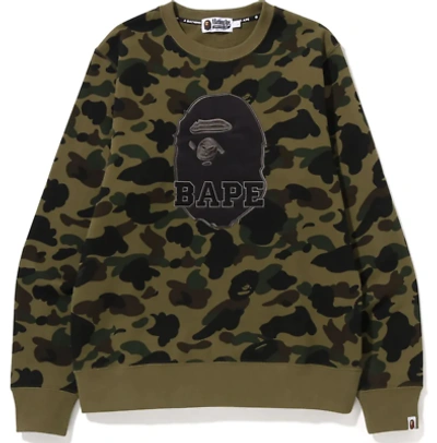 Pre-owned Bape 1st Camo Pattern Ape Head Crewneck Green [001swi801010mgrn]