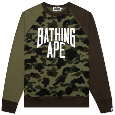 Pre-owned Bape 1st Camo Crazy Relaxed Fit Crewneck Green [001swj301010mgrn]