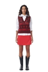 GANNI RED SHINY CORDUROY MINI SKIRT