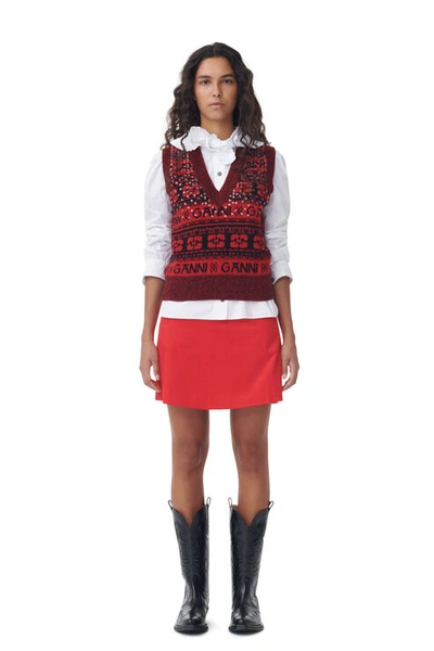 Ganni Red Shiny Corduroy Mini Skirt In High Risk Red